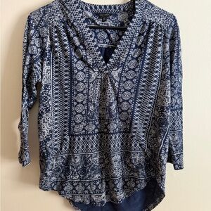 Lucky Brand Navy and White Patterned Blouse